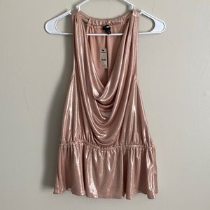Express Cowl Neck Peplum Tank, Size M, Metallic Pink